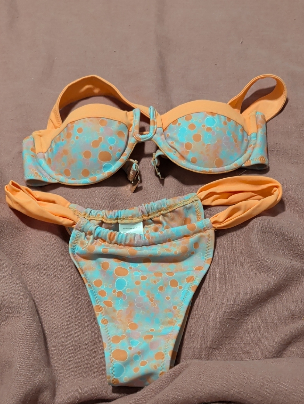 Strawberry Milk Mob Orange & Light Blue Polka Dot Bikini
